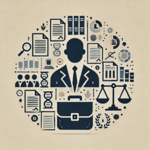 imagem representando o direito empresarial no Brasil, com elementos abstratos como contratos, documentos e balança da justiça